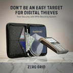 Zero Grid RFID Passport Holder & Travel Wallet, Zippered Wallet for Men & Women, Fits Passport, Cards, Cash, Tickets, ID, Sim Card; Premium & Compact Travel Document Holder - Midnight Black