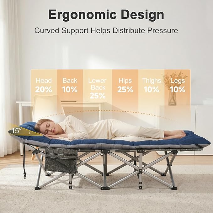 ABORON 2PK XXL Camping Cot for Adults 900LBS - 78"×32" Oversized Folding Bed with Mattress Pad, Heavy Duty 1200D Oxford Outdoor Cot with Carry Bag