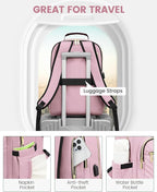 LOVEVOOK Laptop Backpack for Women, Travel Computer Work Bags with 17-inch Laptop Compartment, College School Student Bag Teen Backpacks For Girls, Outdoor Carry On Backpack Purse, Light Pink