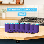 Blank Beer Can Cooler Sleeves (110-Pack) Soft Insulated Beer Can Coolies - HTV Friendly Blank Koolies in Bulk for Beer Cans & Bottles - Coolie Blanks for Vinyl Projects & Wedding Favors (Purple)