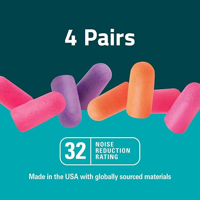 3M Disposable Earplugs Events & Concerts, 4 Pairs (8 Total Plugs), Noise Reduction Rating (NRR) 32 dB, Good Fit, Stays Put, Soft & Smooth Ear Plug Design, Easy Insert & Remove (EPEC-4BC-SIOC), 2-Pack