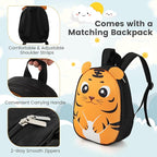 Goplus 2PC Kids Carry On Luggage Set, 16" Rolling Suitcase & 12" Backpack, Airline Approved Travel Trolley Luggage with Wheels for Toddlers Children Girls Boys (Tiger)