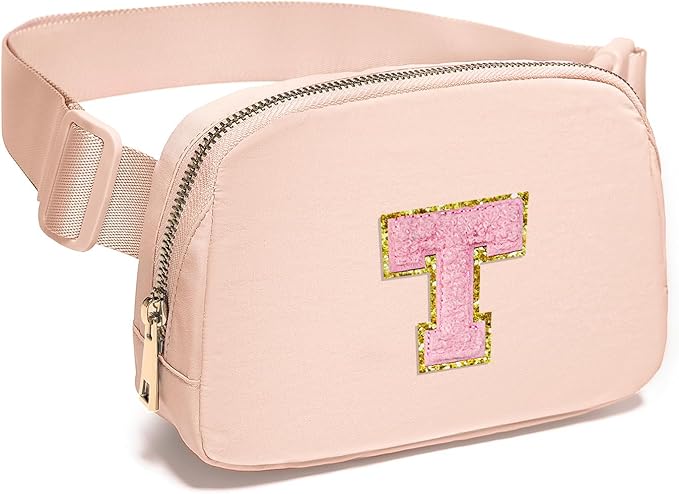 Gitus 6 7 8 9 10 Year Old Girl Gifts Belt Bag Fanny Pack Crossbody Bags with Initial Letter Patch Things for Teen Girls Easter Gifts for Girls Travel Essentials（Coral Pink-T）