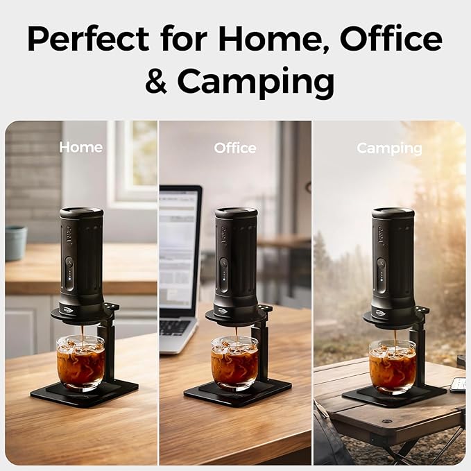 IKAPE Adjustable Portable Coffee Maker Stand, Aluminum Alloy Universal Coffee Machine Holder with Anti-Slip Base, Height Adjustable 13–19.5cm, for Home, Office & Camping
