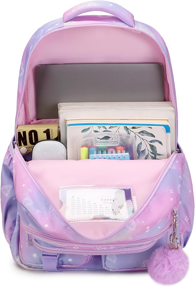PIG PIG GIRL Kids Backpack for Girls - School Bags for Middle School Students - Book Bag for Elementary Primary - Kawaii Ita Backpack - Purple