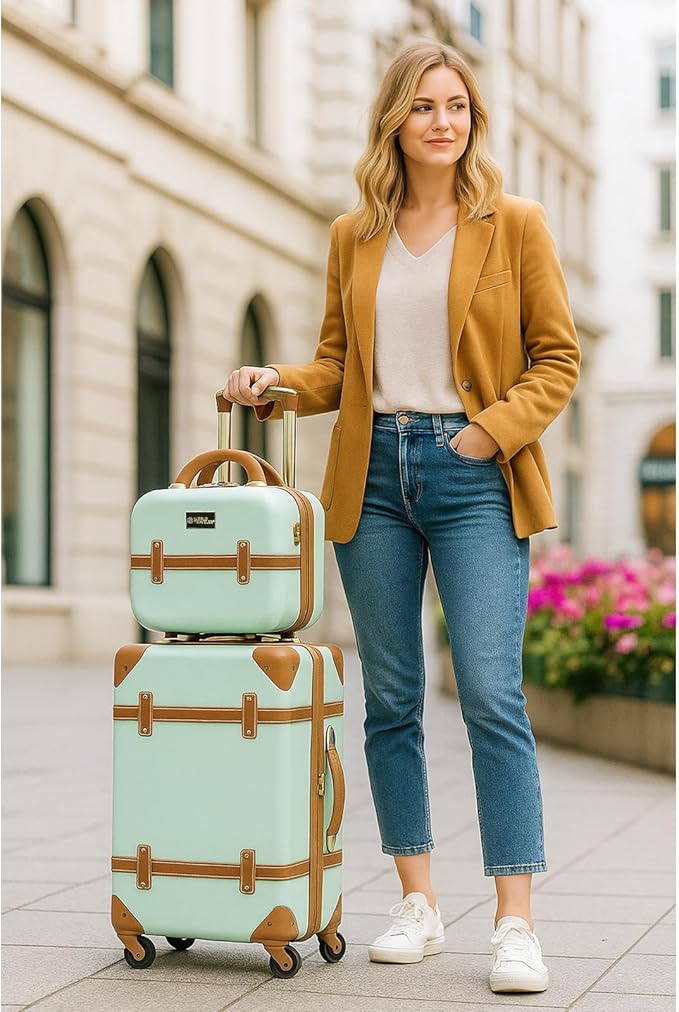 World Traveler VentureX Airline Approved 2-Piece Carry-On Luggage Set – Lightweight Hardside Polycarbonate Suitcase with Spinner Wheels - Gatsby Mint