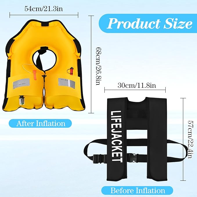 Adult Automatic Inflatable Kayak Vest PFD,Water Sports Vest for Boating Fishing Kayaking SUP Paddleboarding（fit Weight Below 330 lbs）