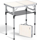 Anbte Folding Camping Table, Aluminum 24" x 16" Adjustable Height Small Folding Table with Carrying Handle, Lightweight, Portable Camping Table Waterproof for Outdoor Indoor Picnic Beach BBQ, Silver