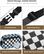 Pritent Fanny Packs for Women Cross Body Bag Waterproof Belt Bag with Adjustable Strap and Zipper Back Pocket Small Crossbody Bags Fashion Waist Packs for Workout Travelling(Checkered Black, Large)