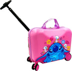 Fast Forward Stitch 2-in-1 Kids 18" Suitcase & Ride-On Luggage - Lightweight Tow-Along Toddler Luggage with Wheels