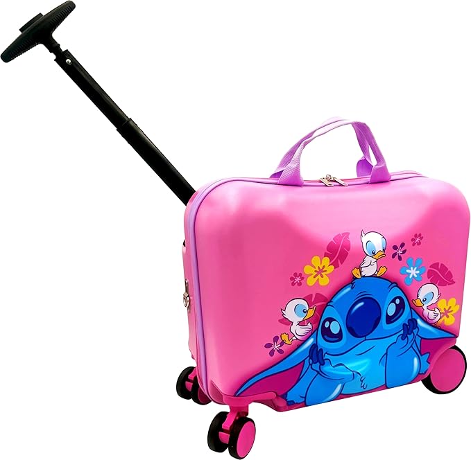Fast Forward Stitch 2-in-1 Kids 18" Suitcase & Ride-On Luggage - Lightweight Tow-Along Toddler Luggage with Wheels