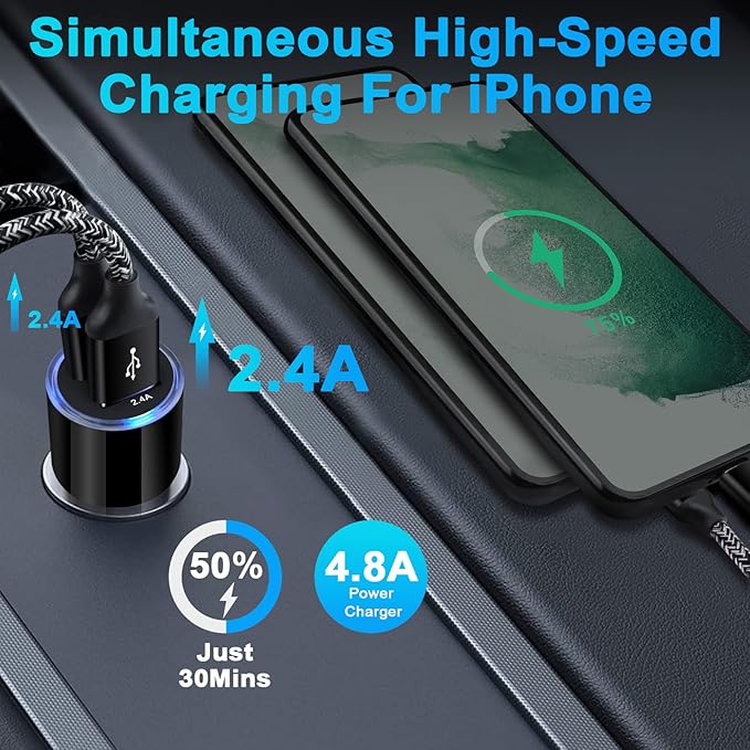 USB Car Charger, 2Pack 4.8A Fast Charging Dual Port USB Cigarette Lighter Adapter for iPhone 15 14 13 12 11 Pro Max SE XR X 8 7 6, iPad, Samsung Galaxy S23 S22 S21 S20 S10 S9 S8 S7 A51,Android,Kindle