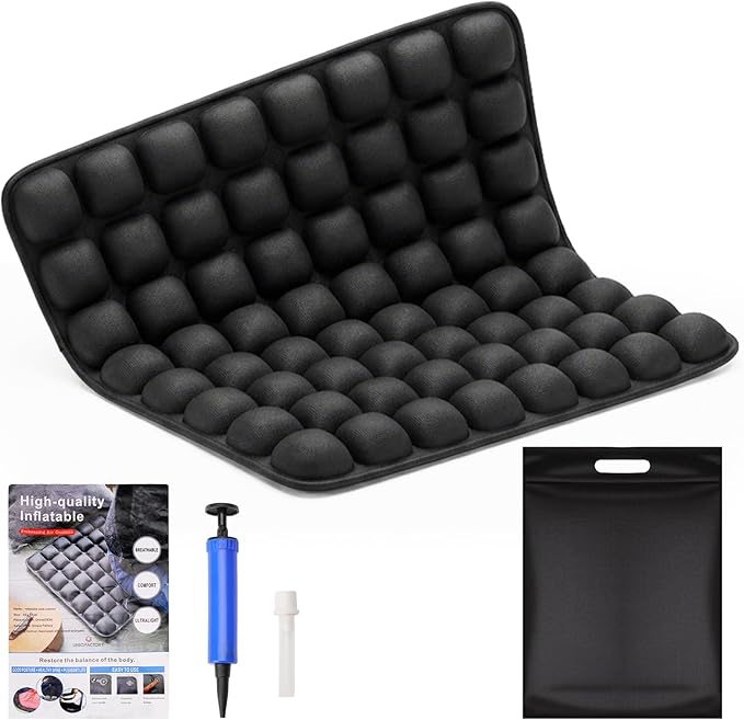 Travel Cushion - 3D Inflatable Pressure Relief Airplane Seat Cushion for Long Flights, Sciatica & Tailbone Pain Relief, Portable Foldable for Car, Office, Wheelchair