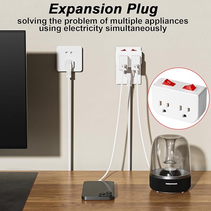 Oviitech Grounded Outlet Wall Tap Adapter with Red Indicator On/Off Power Switch (3 PK/Double Switch)