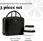 Fit & Fresh Bloomington Lunch Bag for Women - Insulated Large Lunch Box for Work with Containers, Leak-Resistant, Stain-Resistant, Zipper Closure, Black Feline Fine