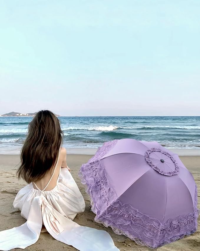 URAWESO Vintage Lace Parasol Gothic Lolita Umbrella UV Sun Protection Witch Cosplay Photoshoot Props Party Decoration