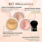 4pc KIT w/KABUKI BRUSH Mineral Makeup Bare Set Full Coverage Concealer Blush Foundation Powder (Light Tan)