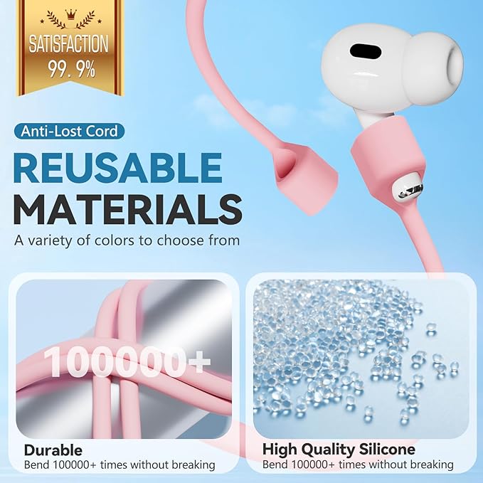 Mooyavia 1 Pack Ultra Strong Magnetic Anti-Lost Straps for AirPods, Colorful Soft Silicone Sports Lanyard Compatible with AirPods 1&2 / AirPods 3rd / AirPods Pro 1st&2nd Gen, Neck Rope Cord - Pink