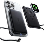 LISEN 0.5'' Ultra Slim MagSafe Power Bank for iPhone and Apple Watch,10000mAh MagSafe Battery Pack,Alloy Magnetic Portable Charger for iPhone 16 Pro Max Plus/15, Apple Watch S11 /S10 S9 SE，Black
