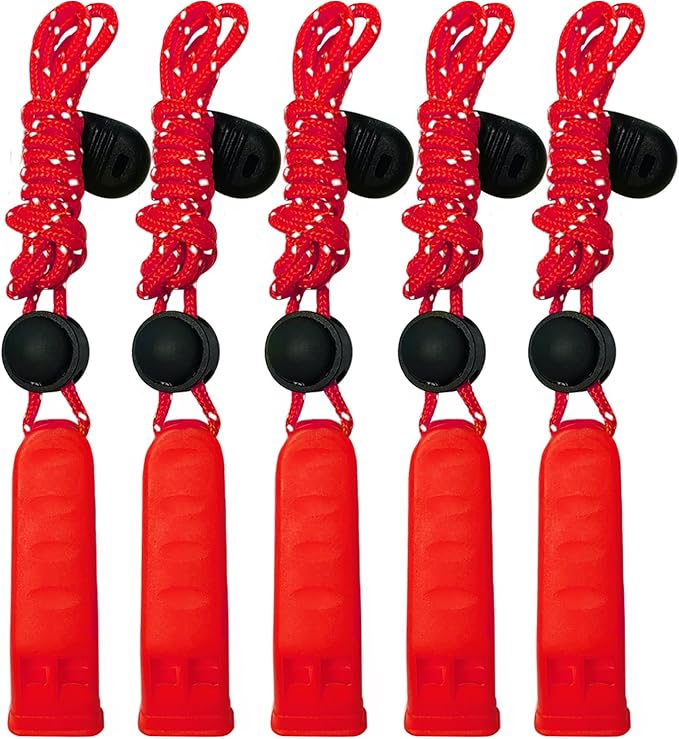 Amzonly Emergency Whistle, 120db Safety Whistle Survival Shrill Loud for Camping Hiking Hunting Boating Fishing Life Vest Jacket Rescue Signaling Kids Lifeguard 5 Pack