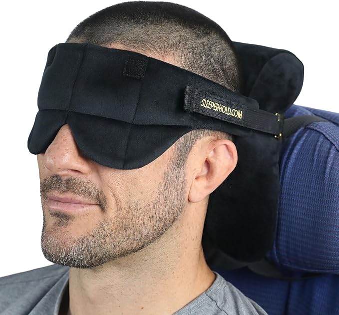 Sleeper Hold Travel Pillow - Real Sleeping Experience on Long Flights - Head Strap with Eye Mask - Super-Soft, Lightweight, Easy-to-Carry, and Machine-Washable Airplane Pillow