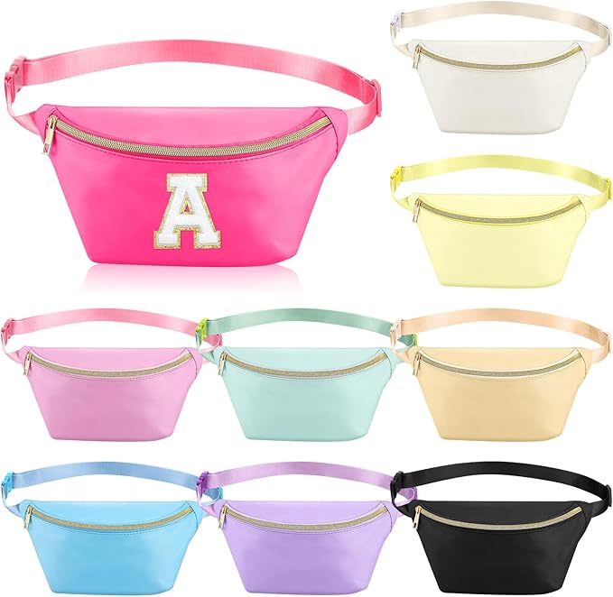 Amylove 9 Pieces Fanny Packs Nylon Waist Bag Zipper Travel Running Bag with Adjustable Strap for Women Men(Nylon,Bright Colors)