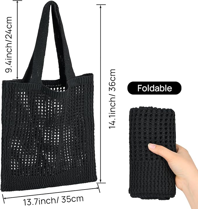 WantGor Crochet Bags, Beach Mesh Tote Bag Womens Shoulder Shopping Handbag Casual Travel Totes Bag Foldable Hobo Bags