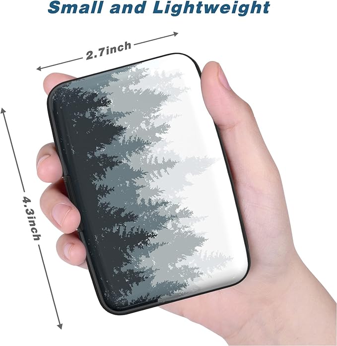 Credit Card Holder, Mini Aluminum Card Wallet RFID Blocking Slim Metal Hard Card Case for Women Men, Ink Forest
