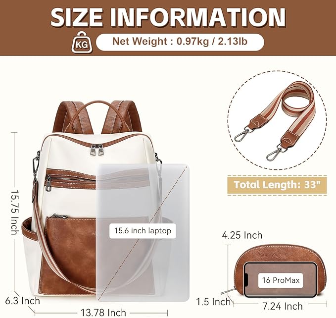 AGLOD Vegan Leather Laptop Backpack for Women 15.6 Inch Work Backpack Purse for Travel College