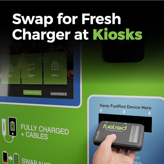 FuelRod MAX10 – High Capacity Portable Charger, Swappable Power, Wireless Charging, USB-C, 10,000mAh