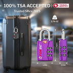 Forge Open Alert TSA Approved Luggage Locks - 3 Digit Combination, Easy Read Dials, Zinc Alloy Body - Ideal Travel Lock for Luggage, Suitcases, Bags & Toolboxes (Purple 4 Locks)