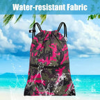 draw string back bag, Large Gym Sports string backpack for men and women with front zipper pocket and inside zipper pocket to keep key or phone(Pinkgreen camo)