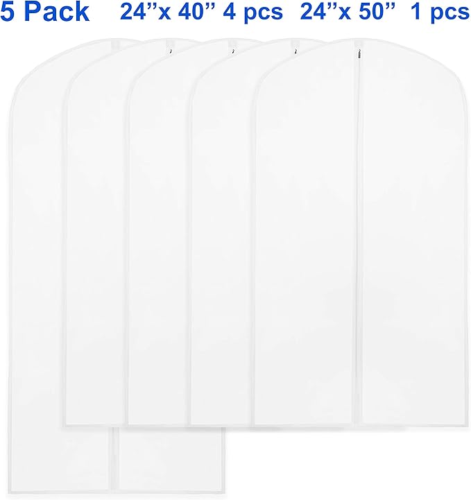 Simple Houseware 40-Inch Clear Garment Bags with Zipper for Suits, Dresses, Costumes, Uniforms - 5 Pack