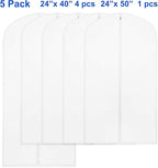 Simple Houseware 40-Inch Clear Garment Bags with Zipper for Suits, Dresses, Costumes, Uniforms - 5 Pack