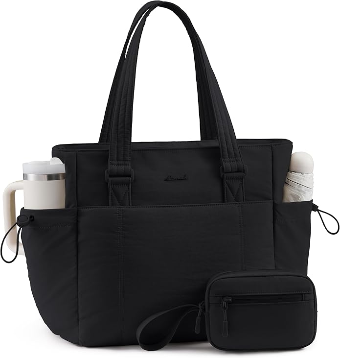 LOVEVOOK Tote Bag for Women, Puffy Work Tote with Large Cup Holder, Quilted Laptop Bag Travel Tote Shoulder Bag Handbag