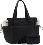 LOVEVOOK Tote Bag for Women, Puffy Work Tote with Large Cup Holder, Quilted Laptop Bag Travel Tote Shoulder Bag Handbag