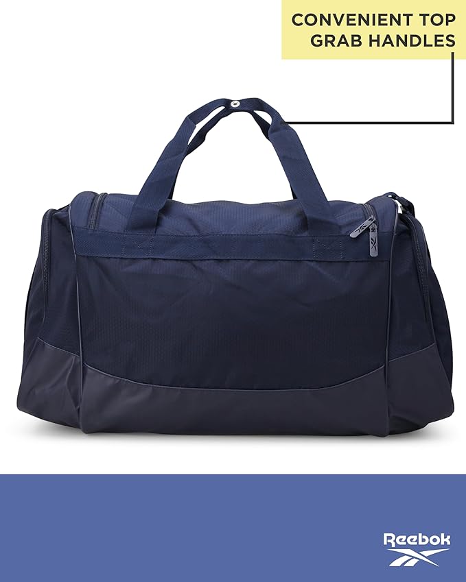 Reebok Duffle Bag - Lightweight Unisex Carry On Gym Bag - Travel and Sports Duffel Bags for Men and Women, Cade - Navy Silver