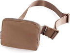 ODODOS Unisex Mini Belt Bag with Adjustable Strap Small Fanny Pack for Workout Running Traveling Hiking, Brown
