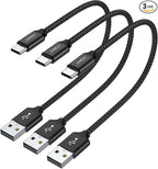 JXMOX Short USB C Cable (1ft 3-Pack), USB A to Type-C Charger Cord 3.1A Fast Charging Compatible with iPhone 15 16 Pro Max, Samsung Galaxy S22 S21 S20 S10 S9, Note 10, A80 A70 A50, Power Bank (Black)