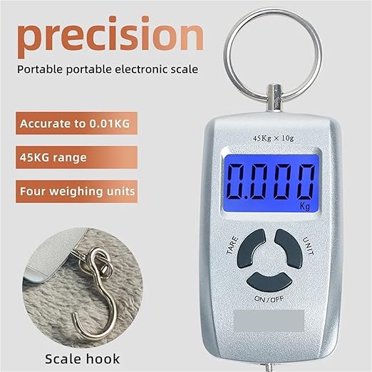 Luggage Weight Scale, 4pcs 45kg/10g Portable Hanging Scale LCD Digital Luggage Suitcase Scale Handled Travel Baggage Bag Weighting Hook Scales,for Travel(Silver)