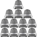 KUUQA 12 Pcs Drawstring Backpack Bag Bulk Reflective Backpack Gray String Bags Cinch Sack Backpack for Team Yoga Sport Gym Traveling