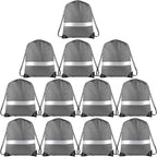 KUUQA 12 Pcs Drawstring Backpack Bag Bulk Reflective Backpack Gray String Bags Cinch Sack Backpack for Team Yoga Sport Gym Traveling