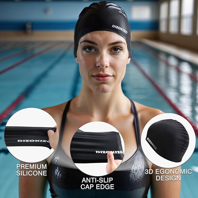 2pcs High Elasticity Silicone Swim Cap for Women and Men, Comfortable Non-Slip Swimming Caps for Long and Short Hair, Durable Waterproof Swim Hats for Adults, Keep Hair Dry