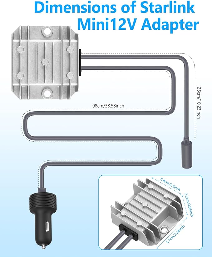 EAGWELL Starlink Mini Car Adapter with Step Up Converter, 12V Power Cable with Cigarette Lighter Plug, 10-24V to 30V 3.5A Conversion Kit for Truck RV Boat