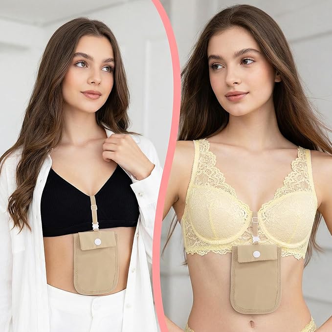 Undercover Bra Wallet, Hidden Travel Pouch with Adjustable Elastic Strap, Secret Stash Pocket for Passport, Credit Cards, Money and Valuables (Khaki)