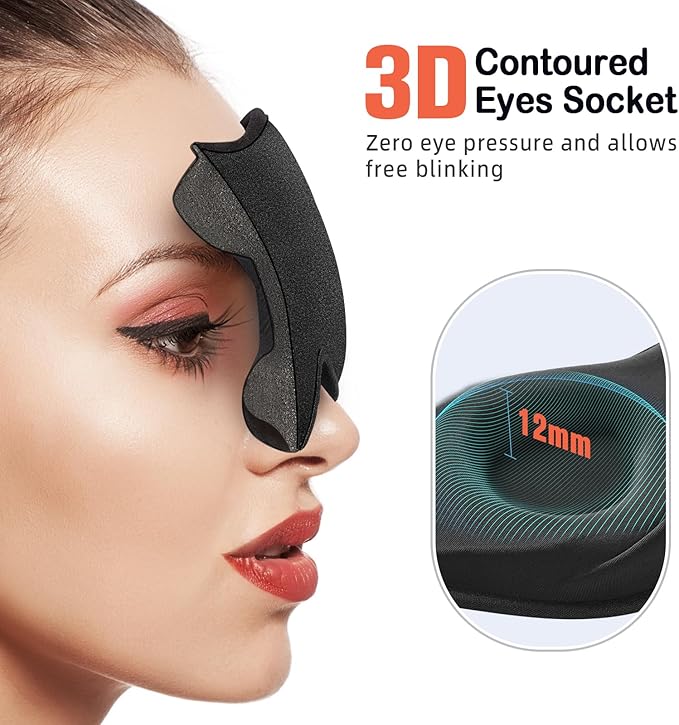 LitBear Sleep Mask for Side Sleeper Women Men, Eye Mask for Sleeping Light Blocking, 3D Contoured Cup Sleeping Mask, Soft Breathable Sleep Eye Mask with Adjustable Elastic Strap for Travel