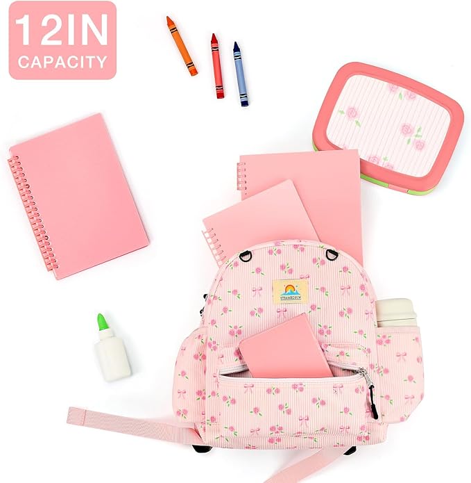 STEAMEDBUN Corduroy Toddler Backpack for Girls 2-4: Kids backpack for Boys Girls - 12 inch Preschool Kindergarten Backpacks - Rose