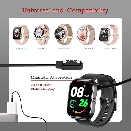 2 Pack Smart Watch Magnetic Charging Cable for IDW28, IDW25, IDW19, TGW01, GTX20, DR03, DR06, DR05 and More Smartwatches - Fast Charging, High Compatibility