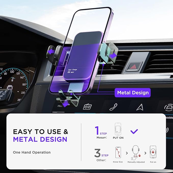 Wireless Car Charger,【7 Colored LED Backlit】 15W Auto Clamping Phone Mount Holder fit for iPhone 15 14 13 12 Mini Pro Max 11 XR XS X, Samsung Galaxy S23 Ultra S22 S21+ S10+ Note 20, etc - Green