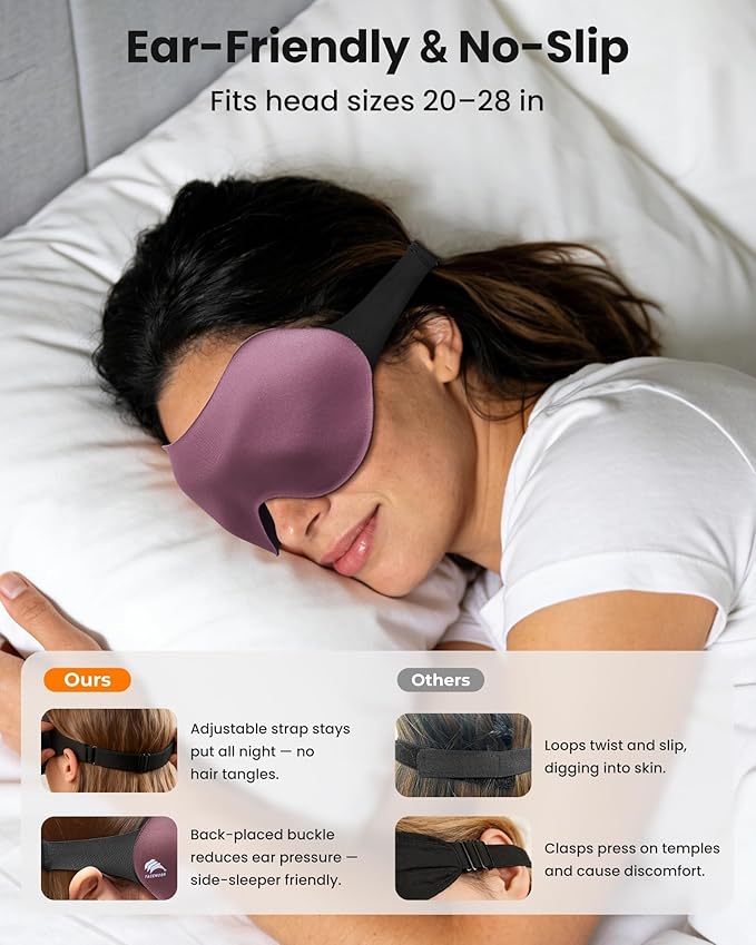3 Pack Sleep Masks for Women Men: Zero Eye Pressure Airplane Travel Essentials - 100% Blackout Eye Masks for Sleeping - Side Sleep Comfort Cover for Lash Extensions